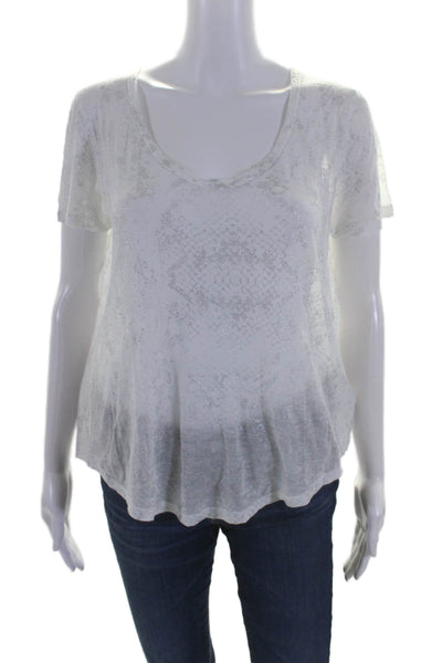 Zadig & Voltaire Womens Snakeskin Print Tee Shirt White Silver Size Medium