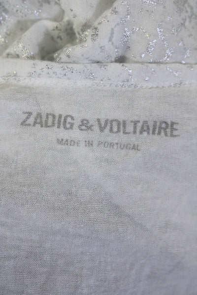 Zadig & Voltaire Womens Snakeskin Print Tee Shirt White Silver Size Medium