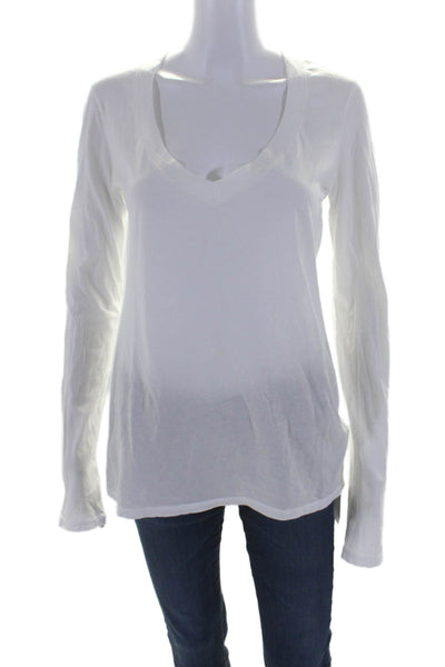 Standard James Perse Womens Long Sleeves V Neck Shirt White Cotton Size 3