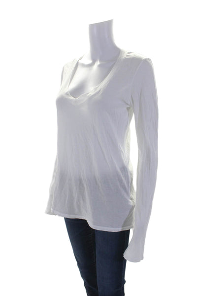 Standard James Perse Womens Long Sleeves V Neck Shirt White Cotton Size 3