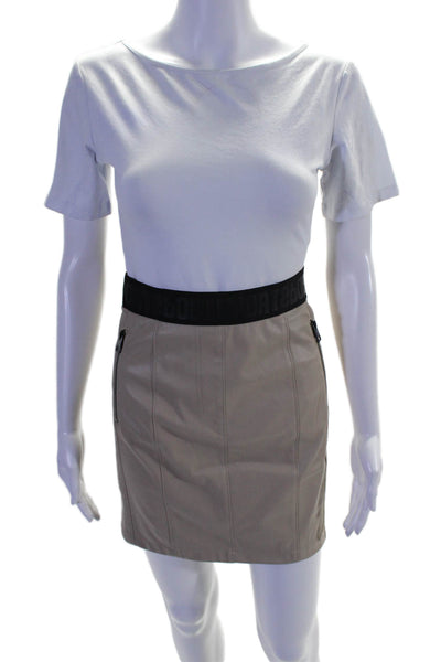 Marccain Womens Back Zip Perforated Trim Faux Leather Mini Skirt Brown Size 3