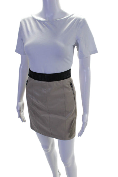 Marccain Womens Back Zip Perforated Trim Faux Leather Mini Skirt Brown Size 3