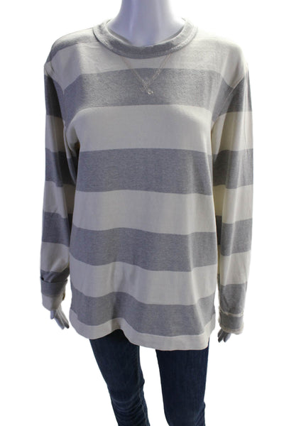 Field-Spec Womens Cotton Long Sleeve Round Neck Stripe Top Gray Size Small