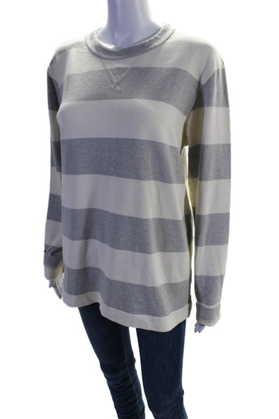 Field-Spec Womens Cotton Long Sleeve Round Neck Stripe Top Gray Size Small