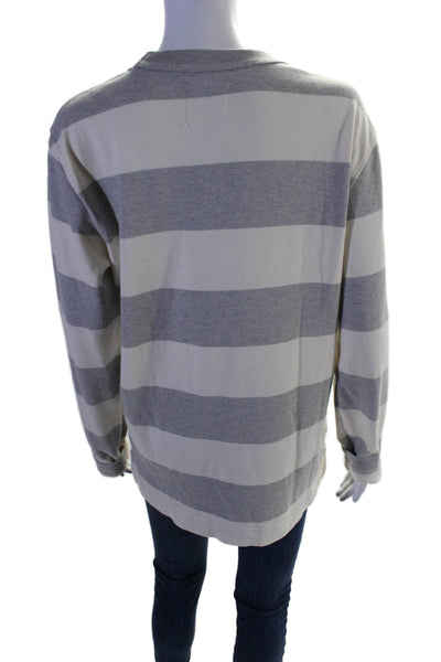 Field-Spec Womens Cotton Long Sleeve Round Neck Stripe Top Gray Size Small