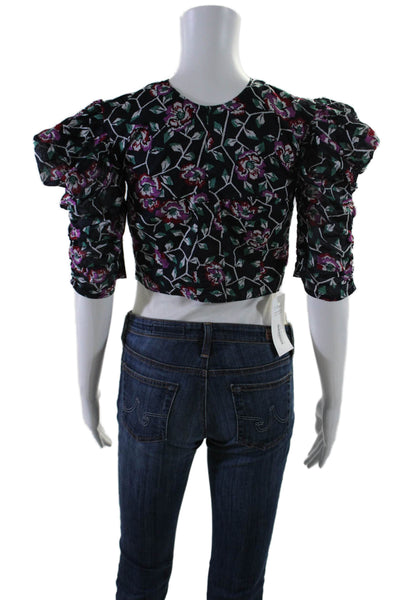 Isabel Marant Etoile Womens Half Sleeve Floral Ruched Top Black Multi Size FR 38