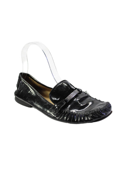 Yves Saint Laurent Womens Patent Leather Slide On Loafers Black Size 7.5 Medium