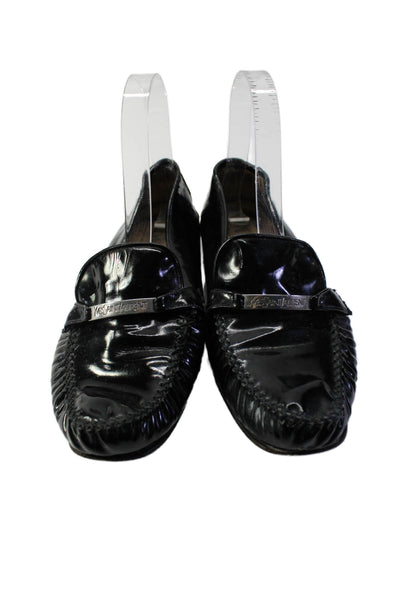 Yves Saint Laurent Womens Patent Leather Slide On Loafers Black Size 7.5 Medium