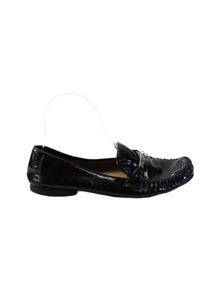 Yves Saint Laurent Womens Patent Leather Slide On Loafers Black Size 7.5 Medium