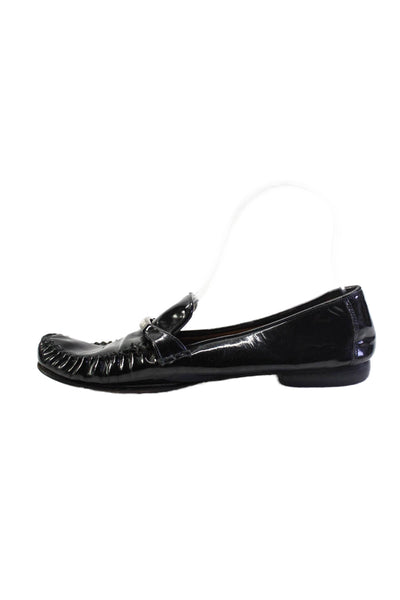 Yves Saint Laurent Womens Patent Leather Slide On Loafers Black Size 7.5 Medium