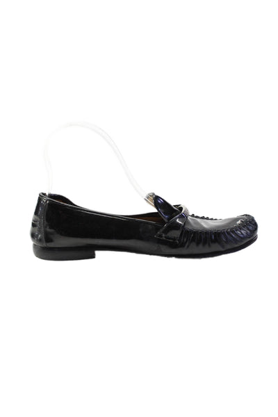 Yves Saint Laurent Womens Patent Leather Slide On Loafers Black Size 7.5 Medium