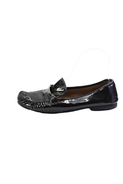 Yves Saint Laurent Womens Patent Leather Slide On Loafers Black Size 7.5 Medium