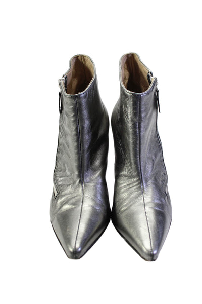 Manolo Blahnik Womens Leather Zipper Pointed Toe Ankle Boots Silver Size 40 10