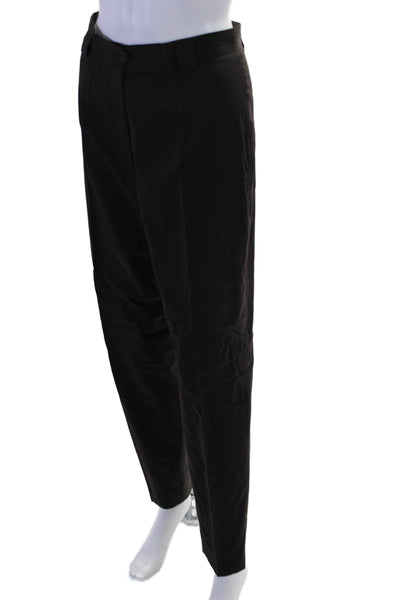 Luciano Barbera Womens Wool Pleated Button Tapered Dress Pants Black Size EUR 42