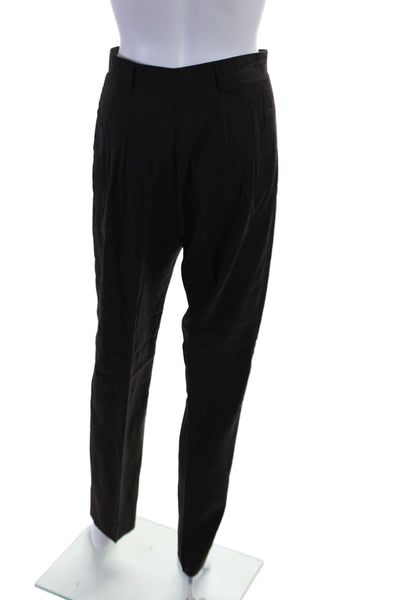 Luciano Barbera Womens Wool Pleated Button Tapered Dress Pants Black Size EUR 42