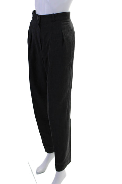 Hermes Womens Linen Pleated Lined Button Zip Straight Leg Pants Black Size EUR 3