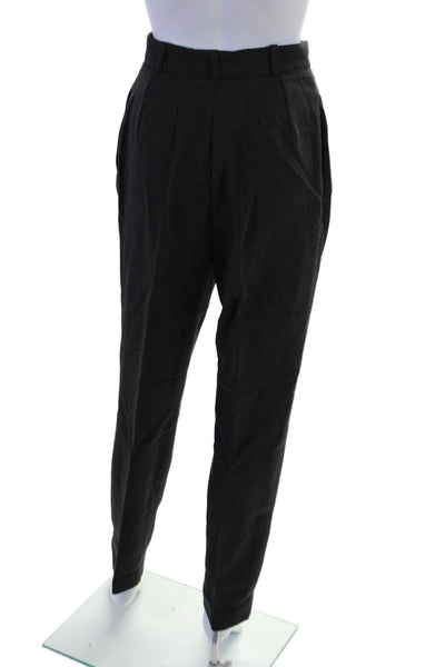 Hermes Womens Linen Pleated Lined Button Zip Straight Leg Pants Black Size EUR 3