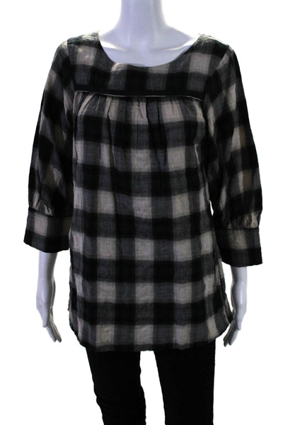 Graham & Spencer Womens Cotton Plaid Back Buttoned Long Sleeve Top Black Size S