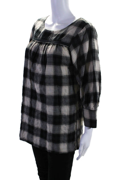 Graham & Spencer Womens Cotton Plaid Back Buttoned Long Sleeve Top Black Size S