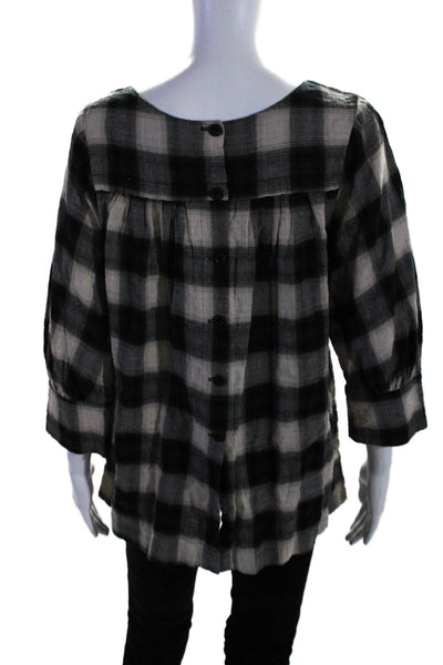 Graham & Spencer Womens Cotton Plaid Back Buttoned Long Sleeve Top Black Size S