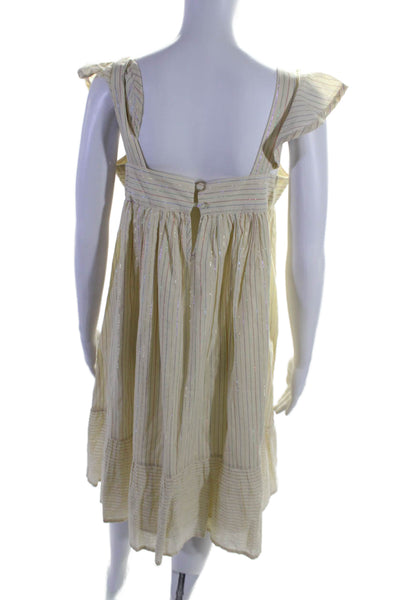 Madras Womens Cotton Metallic Striped Print Buttoned A-Line Dress Yellow Size L