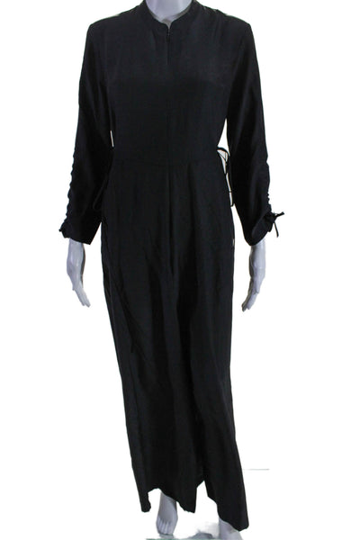 Elaine Kim Womens Front Zip 3/4 Sleeve Silk Wide Leg Jumpsuit Black Size Petite