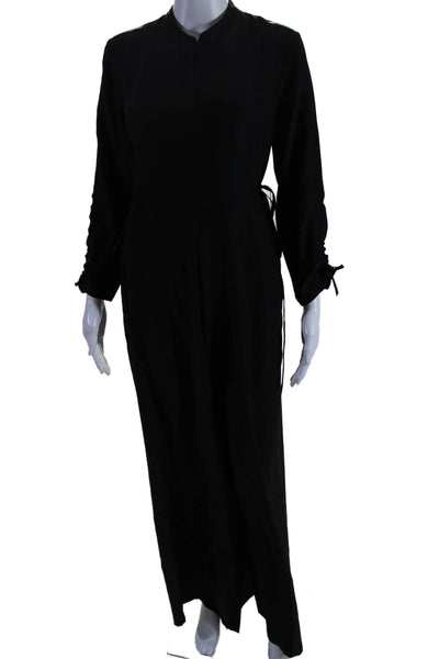 Elaine Kim Womens Front Zip 3/4 Sleeve Silk Wide Leg Jumpsuit Black Size Petite