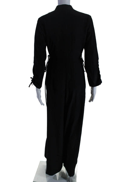 Elaine Kim Womens Front Zip 3/4 Sleeve Silk Wide Leg Jumpsuit Black Size Petite