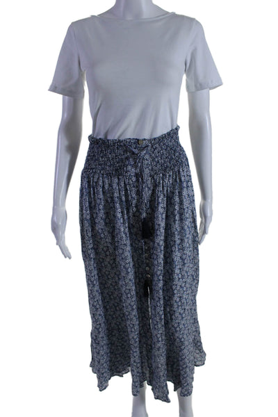 Rachel Rachel Roy Womens Floral Buttoned Smocked Waist Maxi Skirt Blue Size L