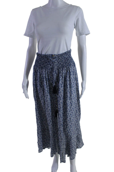 Rachel Rachel Roy Womens Floral Buttoned Smocked Waist Maxi Skirt Blue Size L