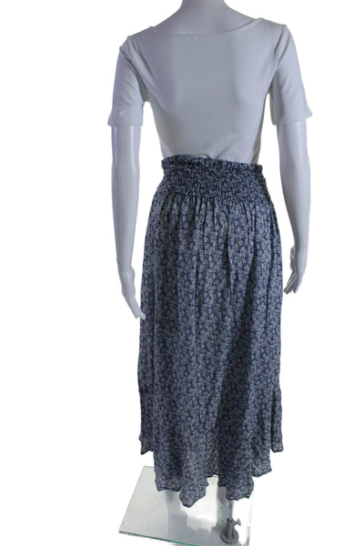 Rachel Rachel Roy Womens Floral Buttoned Smocked Waist Maxi Skirt Blue Size L