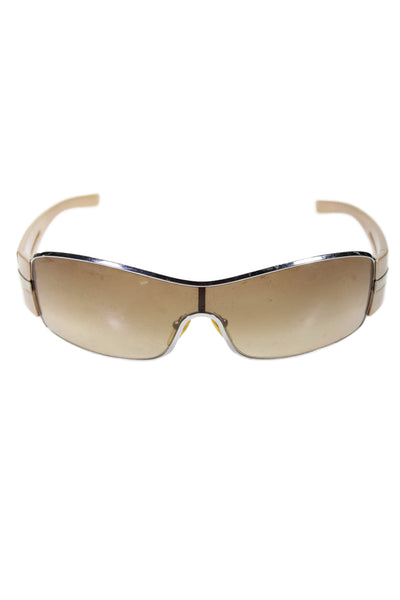 Prada Womens Rectangular Frame Shiny Gold Tone Hardware Trendy Sunglasses Bronze