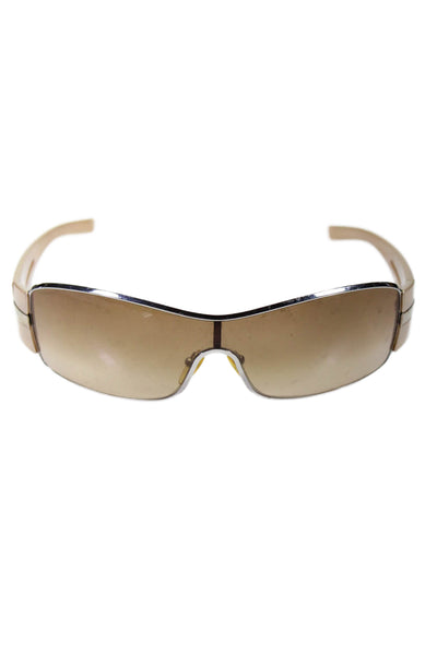 Prada Womens Rectangular Frame Shiny Gold Tone Hardware Trendy Sunglasses Bronze