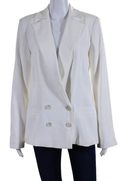 Paige Womens Notch Collar Double Breasted Button Up Blazer Jacket White Size XL