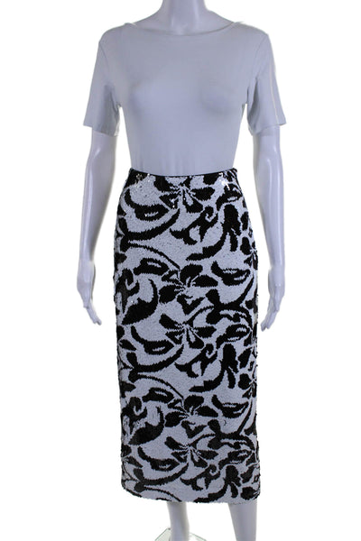 Toccin Womens White Black Sequins Printed Side Zip Lined Maxi Skirt Size 4