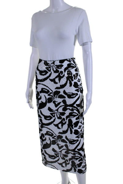 Toccin Womens White Black Sequins Printed Side Zip Lined Maxi Skirt Size 4