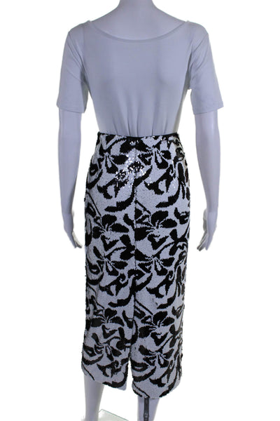 Toccin Womens White Black Sequins Printed Side Zip Lined Maxi Skirt Size 4