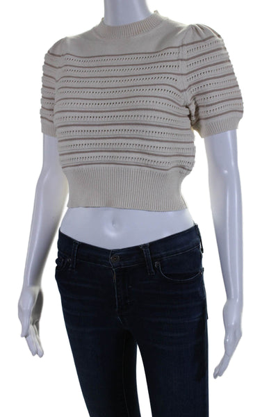 Toccin Womens Beige Brown Striped Crew Neck Short Sleeve Sweater Top Size XS