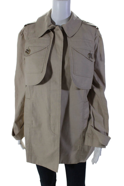 Tibi Womens Cotton Long Sleeve Button Down Trench Jacket Beige Size 6