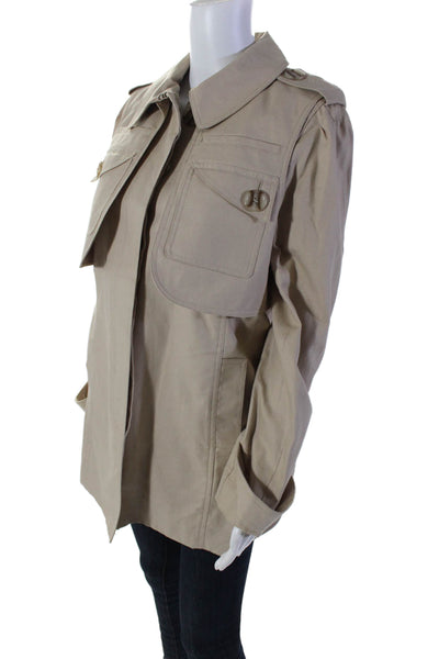 Tibi Womens Cotton Long Sleeve Button Down Trench Jacket Beige Size 6