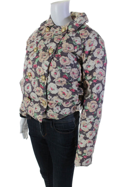 Juicy Couture Womens Cotton Floral Double Breasted Puffer Coat Multicolor Size S