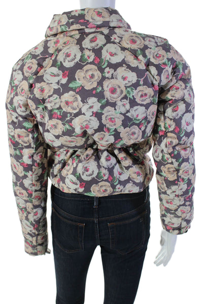 Juicy Couture Womens Cotton Floral Double Breasted Puffer Coat Multicolor Size S