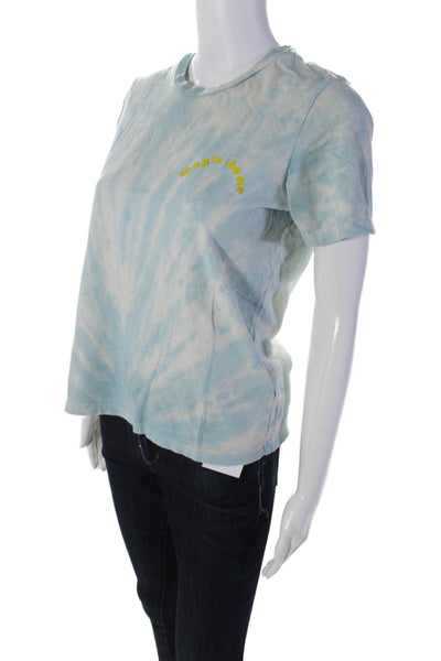 Warm Womens Cotton Tie Dye Print Short Sleeve Graphic T Shirt Blue Size S