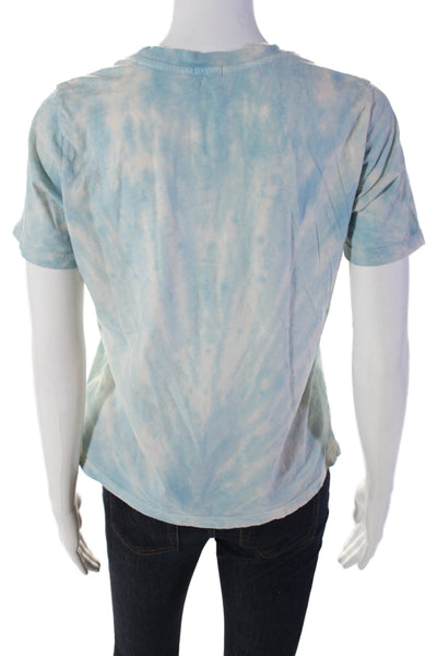 Warm Womens Cotton Tie Dye Print Short Sleeve Graphic T Shirt Blue Size S