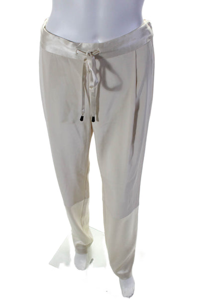 Kimberly Taylor Womens Satin Textured Drawstring Straight Leg Pants Cream Size S