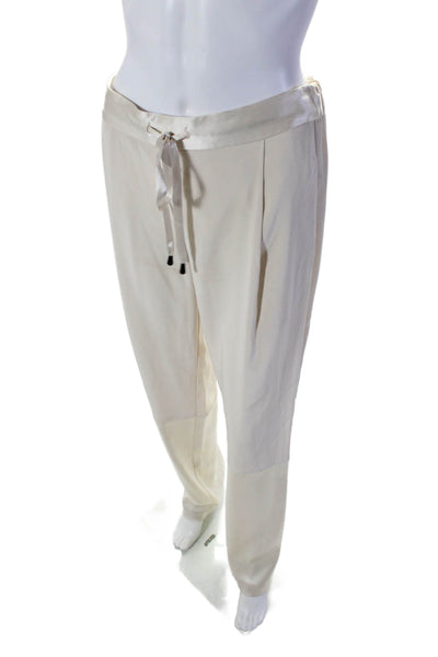 Kimberly Taylor Womens Satin Textured Drawstring Straight Leg Pants Cream Size S