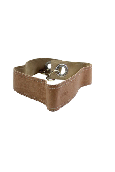 Miu Miu Womens Pebbled Leather Silver Tone Lobster Clasp Belt Beige Size 34