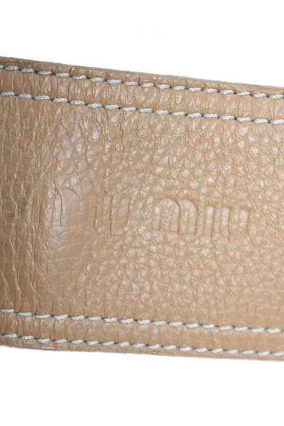 Miu Miu Womens Pebbled Leather Silver Tone Lobster Clasp Belt Beige Size 34