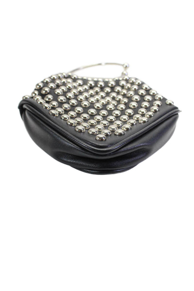 Designer Womens Leather Silver Tone Studded Crossbody Shoulder Handbag Black