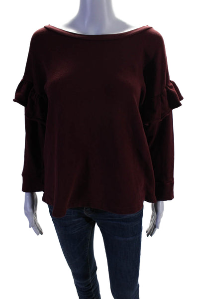 Current/Elliott Womens Cotton Long Sleeved Ruffled Crew Neck Sweater Red Size 0